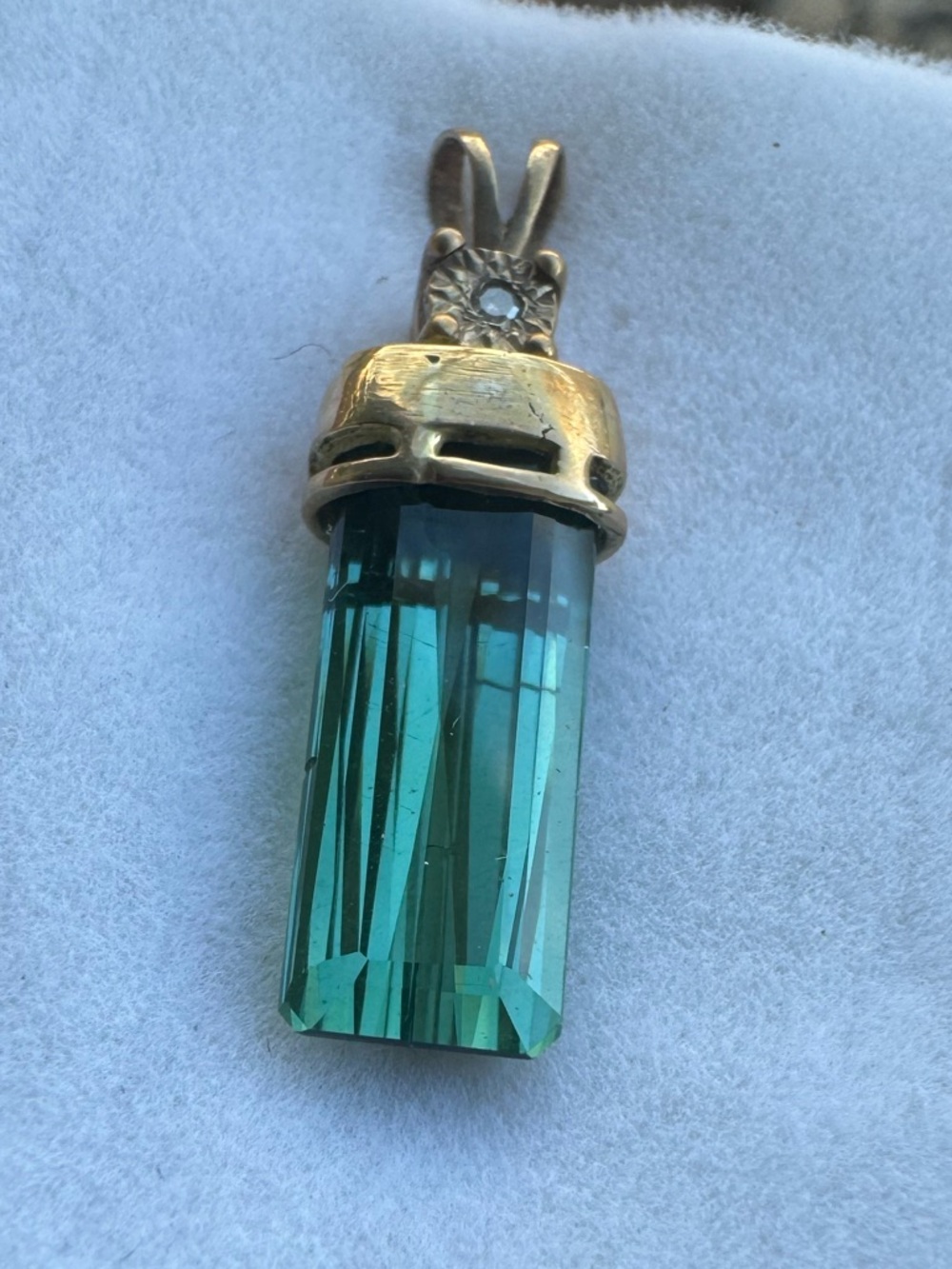 Solid 10k gold RARE Handmade genuine clean tourmaline/diamond pendant high end - Picture 4 of 11